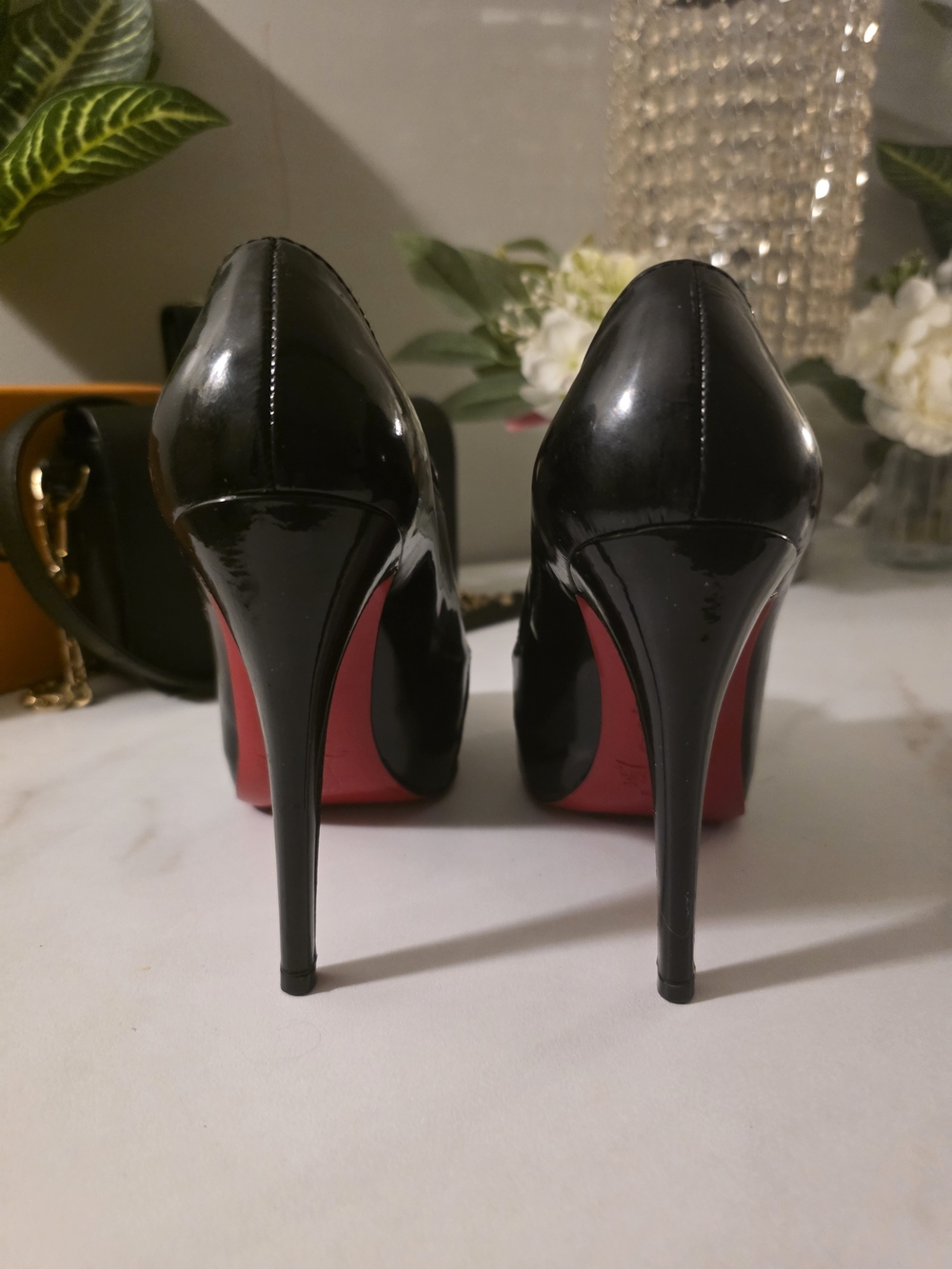 Christian Louboutin Black Patent High-Heel Loafer with Red Sole and Gold Zip - Picture 6 of 7